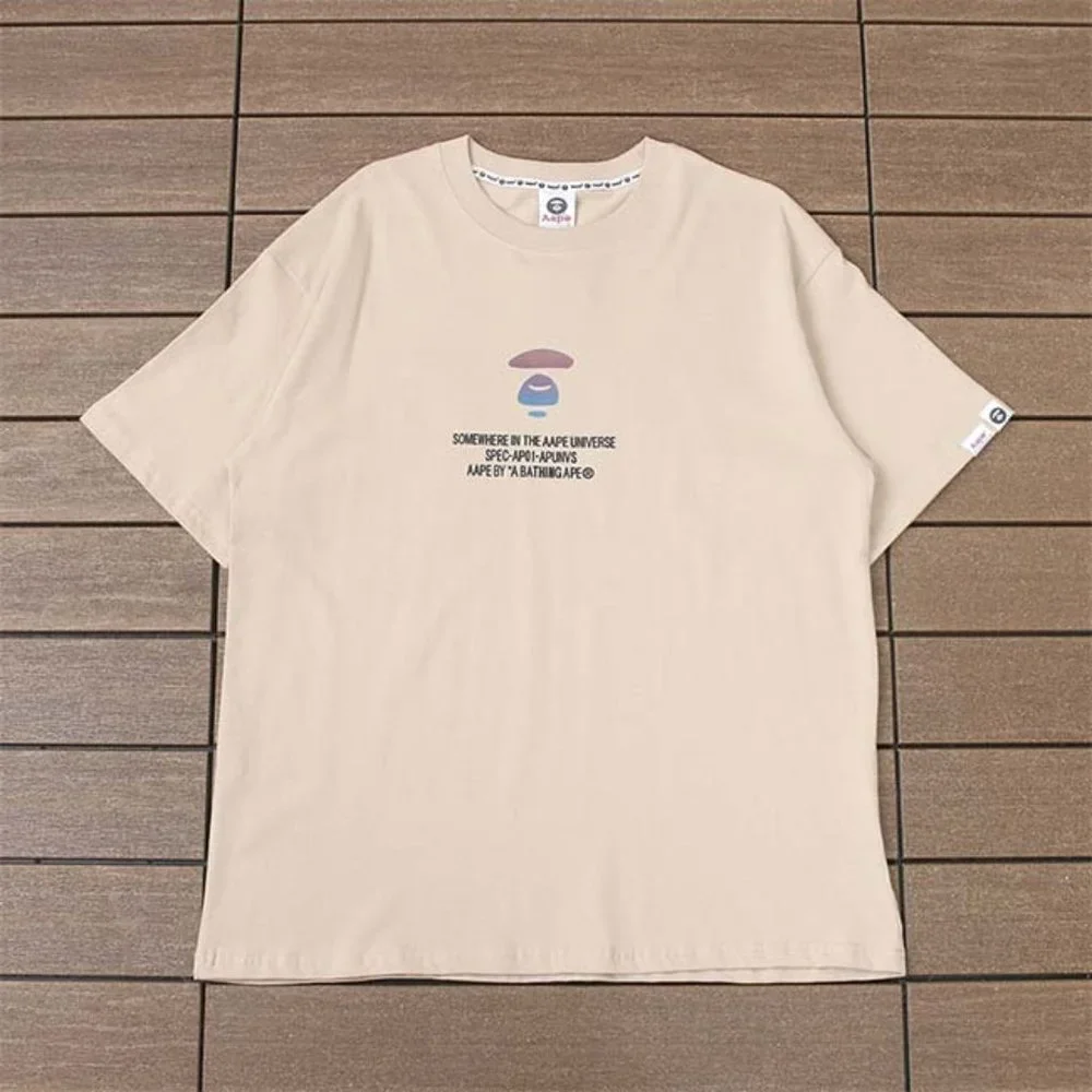 AAPE Colorful Ape Head Lettering Logo T-Shirt - Cream Short Sleeve - Picture 1 of 6